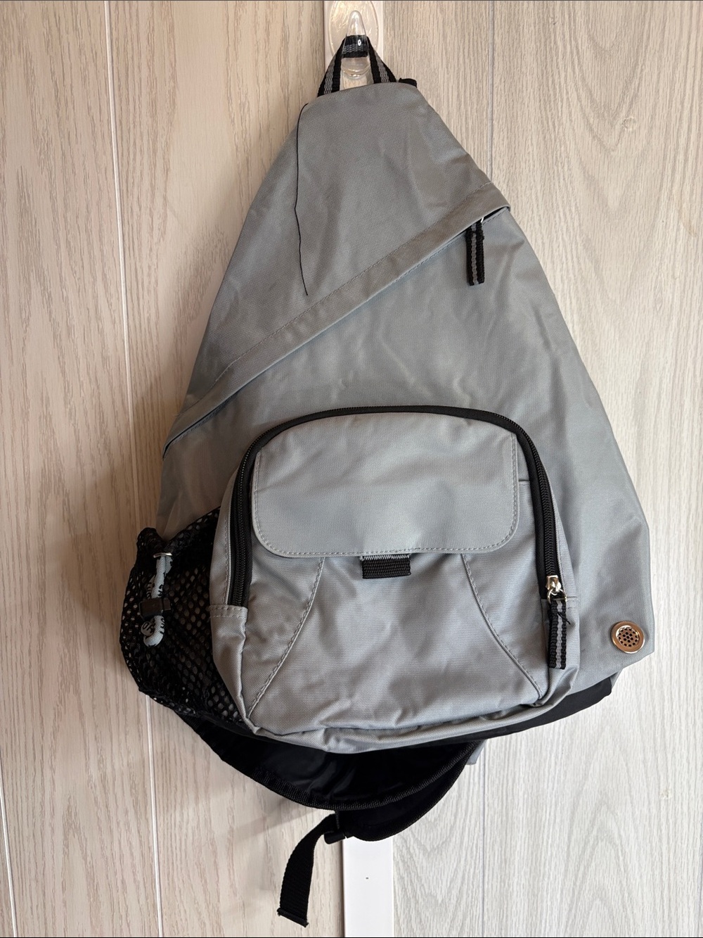 Men's Light Gray Sling Backpack with Front Pocket